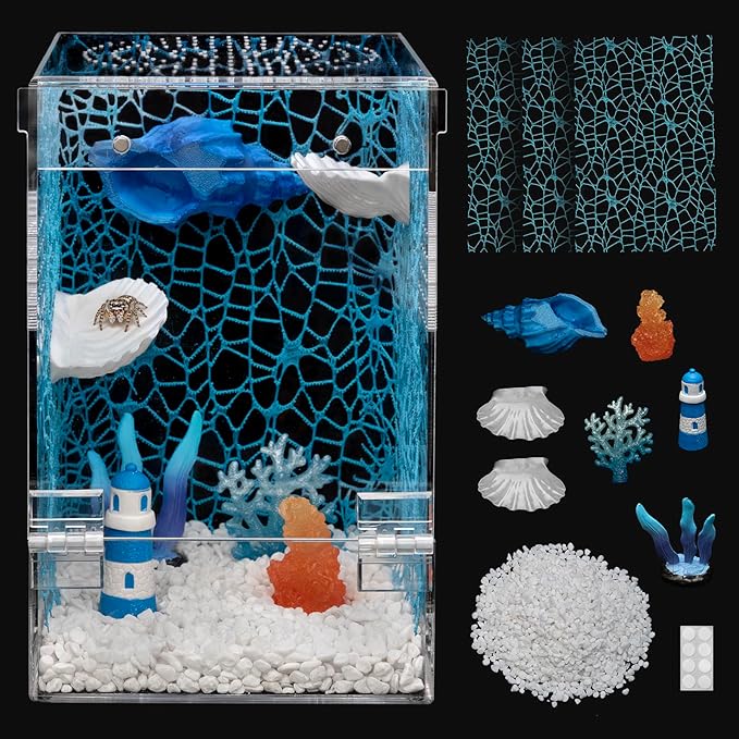 Jumping Spider Enclosure Starter Kit,Escape Proof Ocean Terrarium | Praying Mantis Terrariums,Transparent Acrylic Complete Bug Habitat,All In One Arboreal Tarantula Cribs Cage,Insect Container