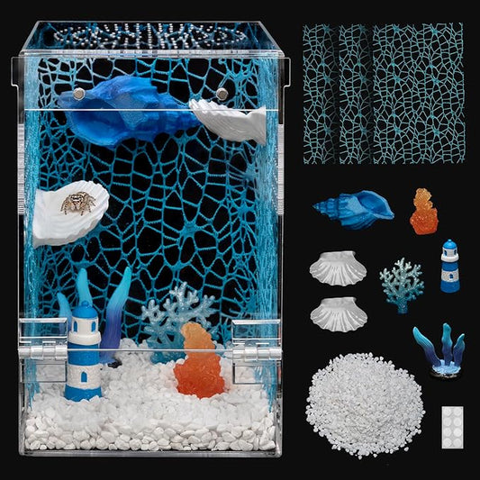 Jumping Spider Enclosure Starter Kit,Escape Proof Ocean Terrarium | Praying Mantis Terrariums,Transparent Acrylic Complete Bug Habitat,All In One Arboreal Tarantula Cribs Cage,Insect Container