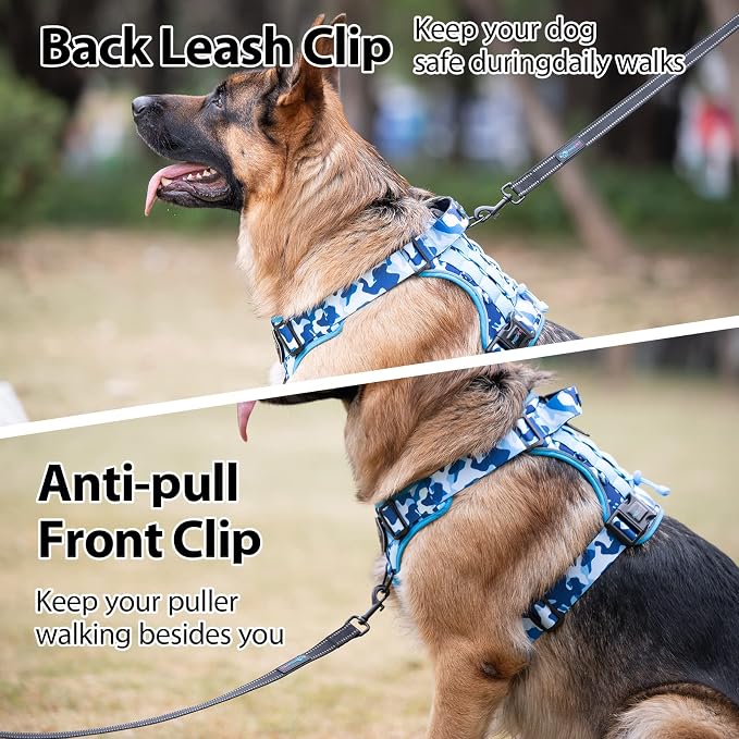No Pull Tactical Dog Harness,Service Dog Vest Molle & Loop Panels | Ocean Blue XL, Metal Front & Back D-ring, Reflective, Easy Control with Padded Handle for Small Medium Large Dogs
