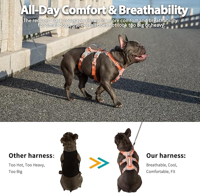 Escape Proof Dog Harness, Escape Artist Harness, Fully Reflective Harness with Padded Handle, Breathable, Durable, Adjustable Vest for Small Dogs Walking, Training, and Running Gear (Orange,S)