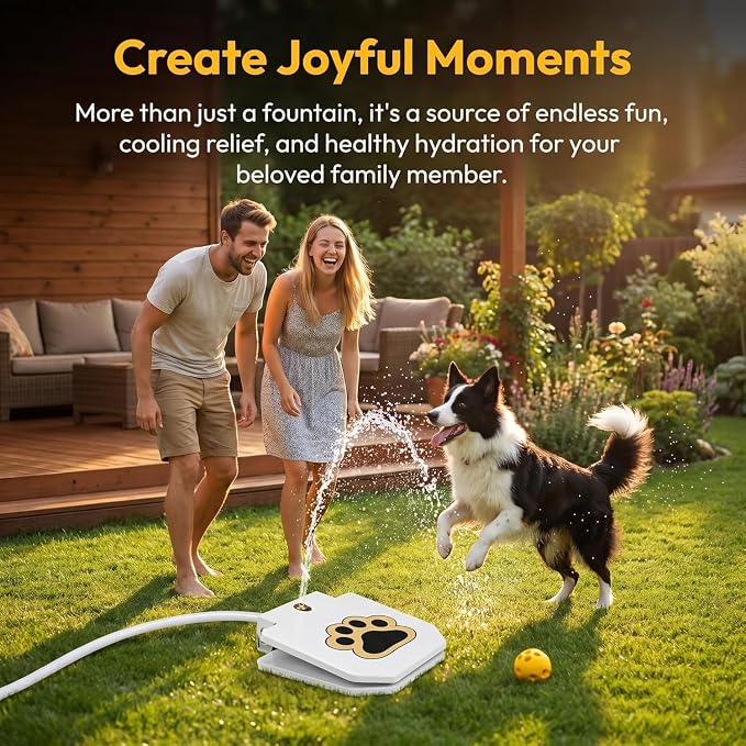 Outdoor Dog Water Fountain Step On, Upgraded Durable Dog Sprinkler Paw Activated, Sturdy Dog Water Toy for Large Dogs, Pet Drinking Dispenser for Backyard Garden Summer Outdoor Play (White)