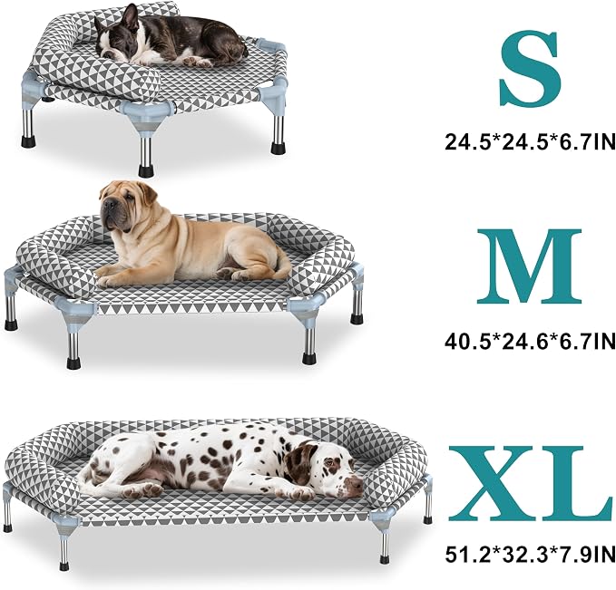 Kuntrust Orthopedic Dog Bed for Medium Dogs，U-Shaped Bolster ，Up to 100 lbs | 6-Sided Design，Elevated Dog bed，Breathable Fabric, Dual-Layer Cotton, Stainless Steel Frame, Anti-Slip Feet