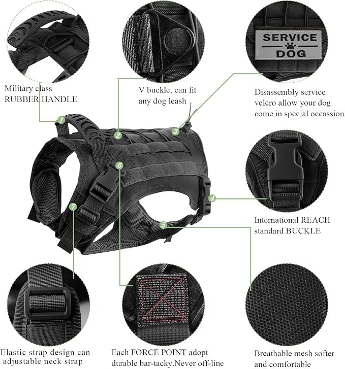 Tactical Dog Vest Training Outdoor Breathable Harness Military Pet Tactical Vest Detachable Pouches D Ring for Dog Leash
