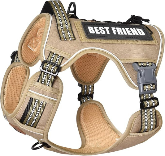 Heavy Duty Dog Harness with Handle, No Pull Adjustable Outdoor Vest with Metal Buckles, MOLLE Panel & Reflective Strips for Medium Large Dogs