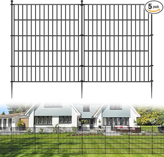 5 Panels No Dig Decorative Outdoor Garden Fence for Yard, 32 in(H) X 11.8 ft(L) Animal Barrier Fencing Rustproof Metal Wire Panel Border for Dog, Rabbits, and Patio Temporary Ground Stakes
