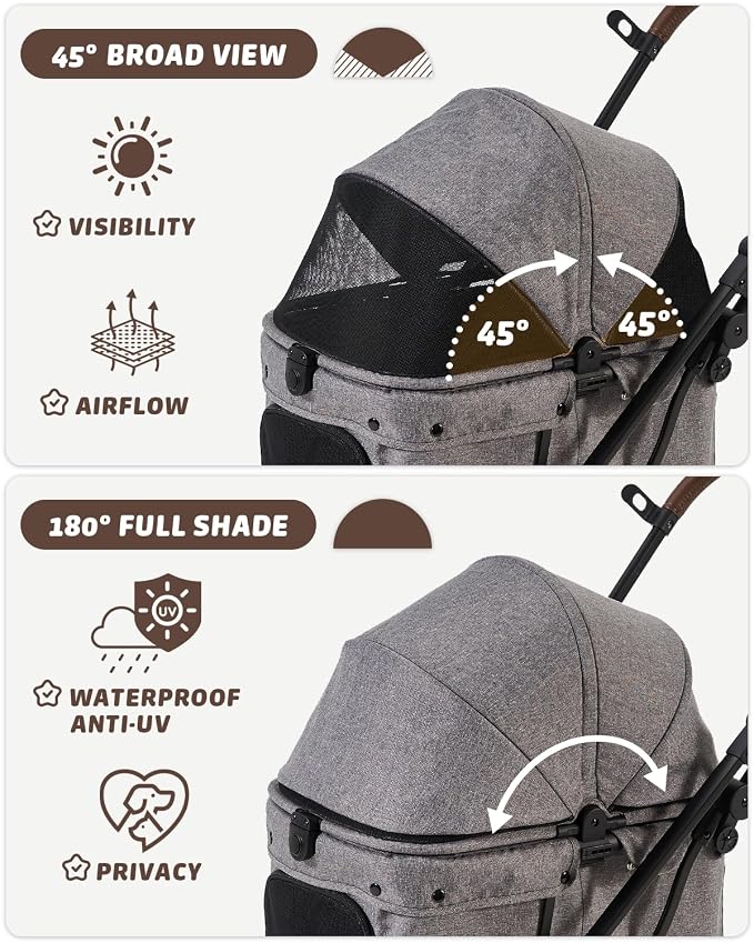 HITTITE Pet Stroller with Weatherproof Cover, All-Terrain 4-Wheel Cat & Dog Stroller with Adjustable Canopy, Foldable Dog Strollers with Storage Basket for Small to Medium Dogs Up to 55 lbs.