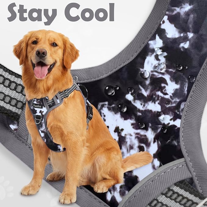 Dog Harness No Pull, Adjustable Pet Vest Harness, Super Soft Material with Vertical Handle Easy Control, Reflective Night Walking, 2 Leash Clips for Large Dogs, Misty Gray, L