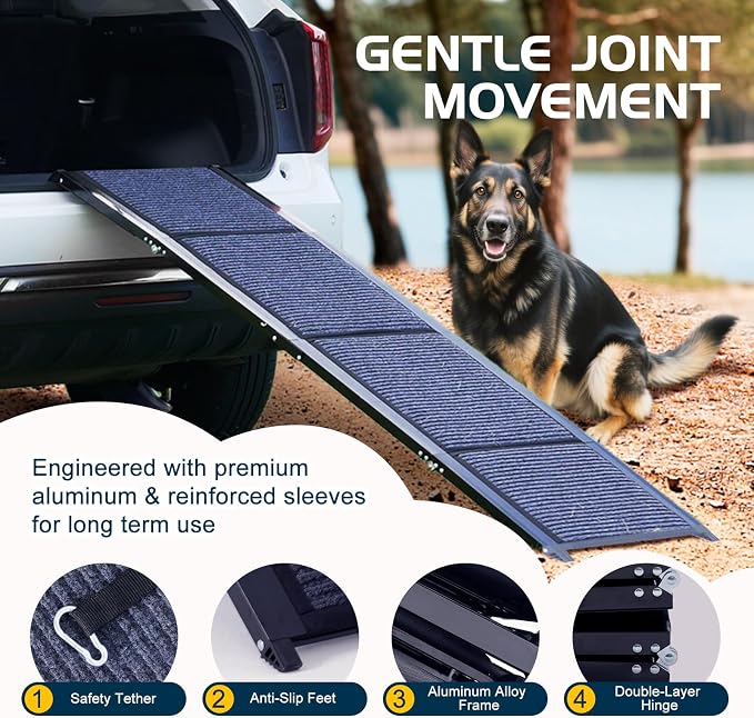 Dog Ramp for Car, 71'' L x 20'' W Dog Ramps for Large Dogs | Extra Wide Pet Ramp with Non-Slip Surface for Medium & Large Dogs to Get in Car, SUV & Truck, Supports Up to 250 Lbs