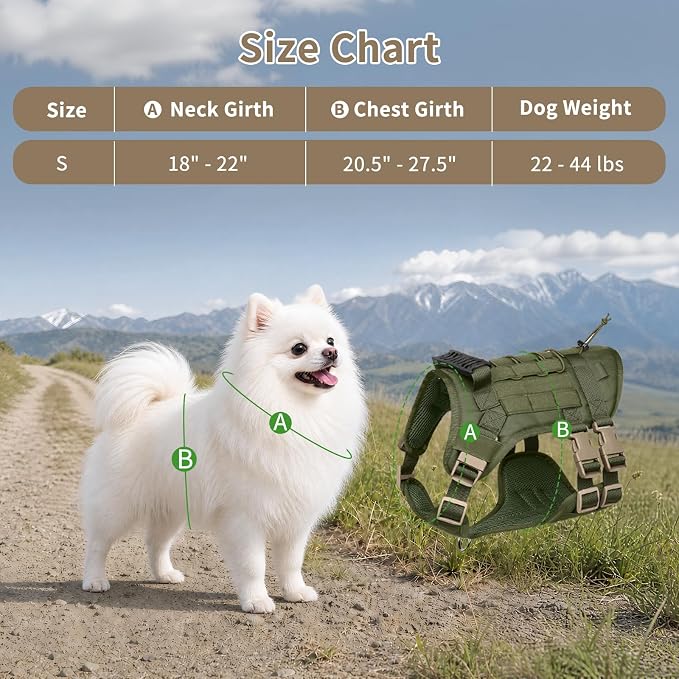 Tactical Dog Harness for Small Dogs, No Pull Vest with Control Handle, Heavy Duty Adjustable Reflective Pet Harness for French Bulldog, Pug, Puppy Walking, Training