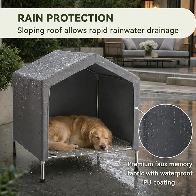 Elevated Dog House for Medium Dogs, Raised Dog Bed with Removable Canopy | Weather-Resistant Sunshade Fabric, Indoor & Outdoor Portable Pet Tent, Rust-Proof Stainless Steel Frame, for Medium Dogs
