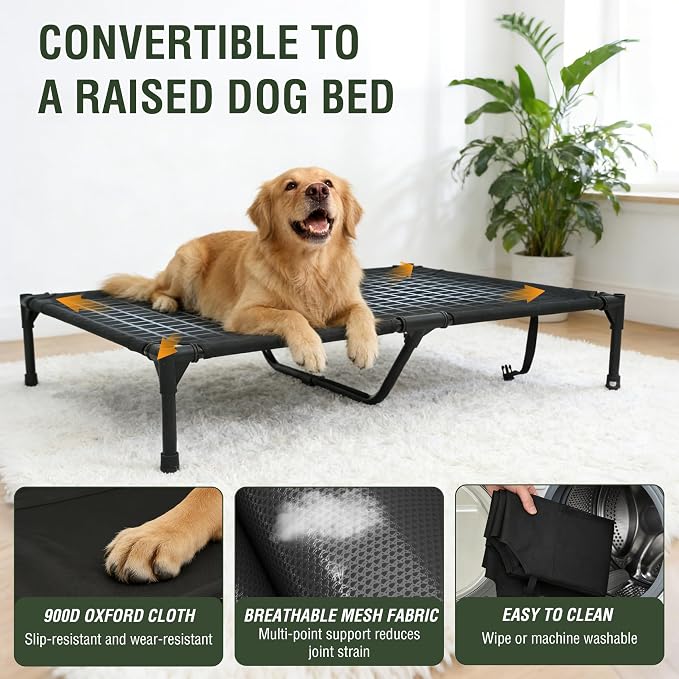 Privacy Outdoor Dog House & Elevated Bed 2-in-1, UPF50+ Sun Rain Protection, Breathable Camping Pet Tent with Cover, Portable for Indoor & Backyard Use（M）
