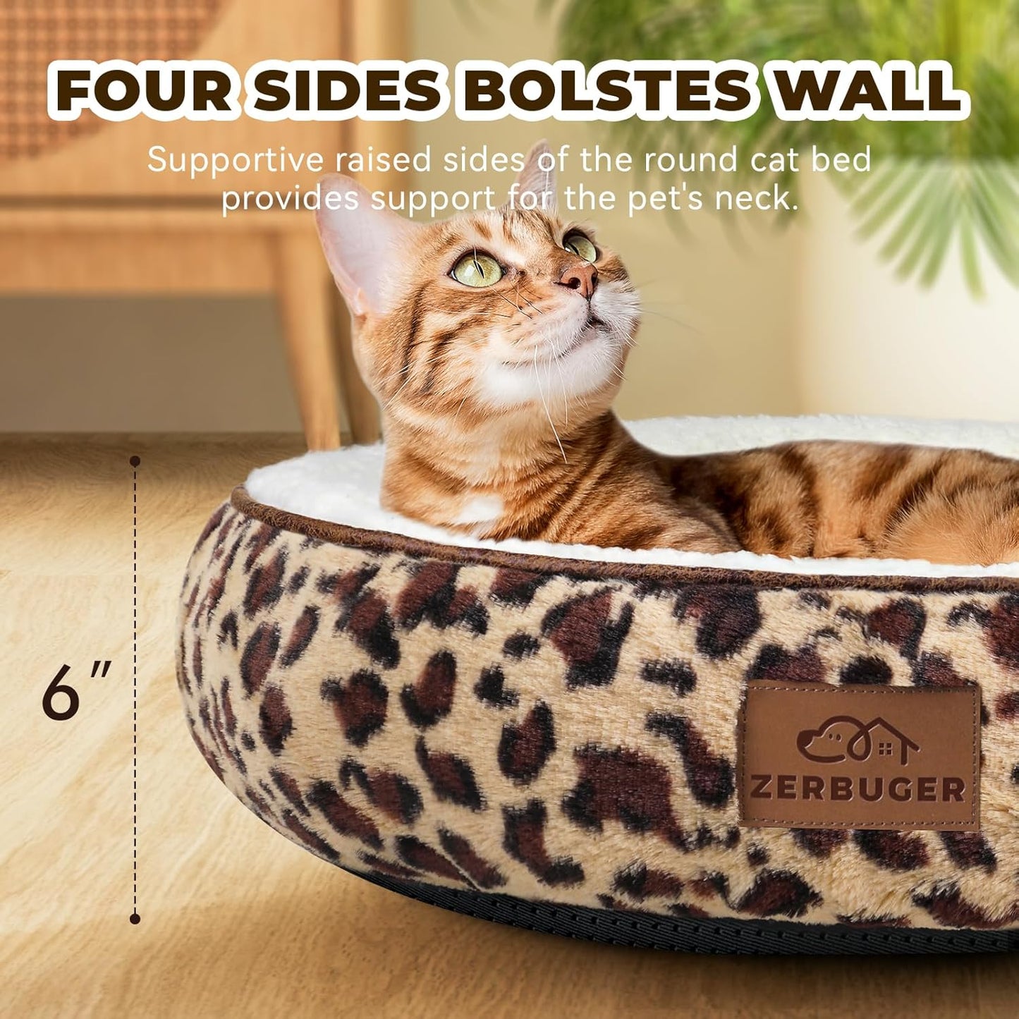 20in Leopard Round Cat Dog Bed Gift for Large Medium Small Dogs Cats, Machine Washable Sleeping Sofa, Non-Slip Bottom Breathable Soft Calming Pet Cuddler for Indoor/Outdoor/Car/Cage