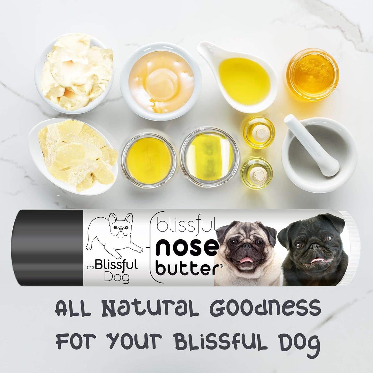 The Blissful Dog Pug Duo Unscented Nose Butter - Dog Nose Butter, 0.15 Ounce