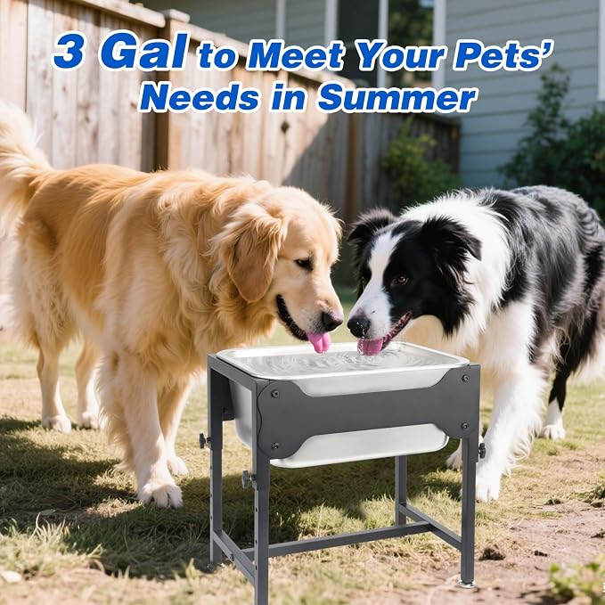 YUEPET Outdoor Elevated Dog Water Bowl, 3 Gallon Bowl for Large Dogs | 4 Heights Adjustable, 3 Gal Extra Large Stainless Steel Bowl, Raised Dog Water Bowl with Stand, Food and Water Use