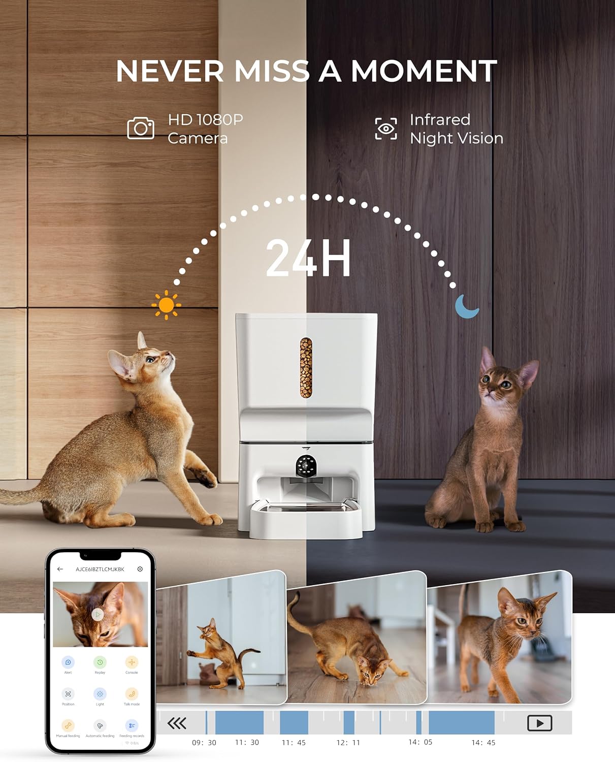 Automatic Cat Feeder with Camera, 7L Timed Dog Feeders, Adjustable Camera, 1080P HD Night Vision, Automatic Dog Feeder, 5G WiFi Cat Food Dispenser with 2-Way Audio, Low Food & Motion Alerts