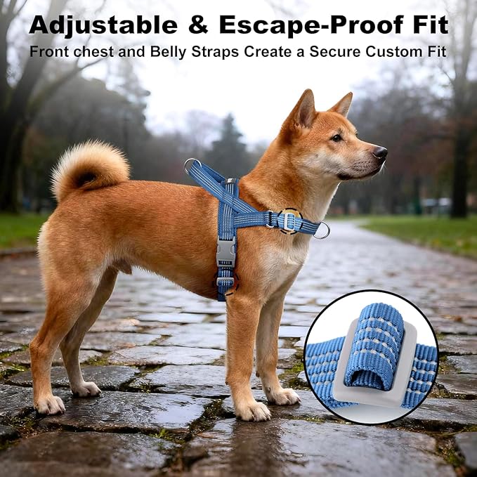 No Pull Dog Harness with Handle, Adjustable Soft Mesh Padded Vest | Reflective Walking Harness with Front Clip for Small Medium Large Dogs, Quick Fit No Escape for Training, Blue, XL