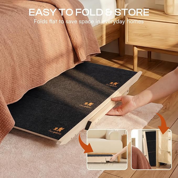 Luciphia Wooden 2-in-1 Dog Stairs, 4-Step Foldable Anti-Slip Pet Steps | For beds, cars, and couch, supports up to 220lbs, ideal for small, aged, and injured dogs and cats, indoor and outdoor use