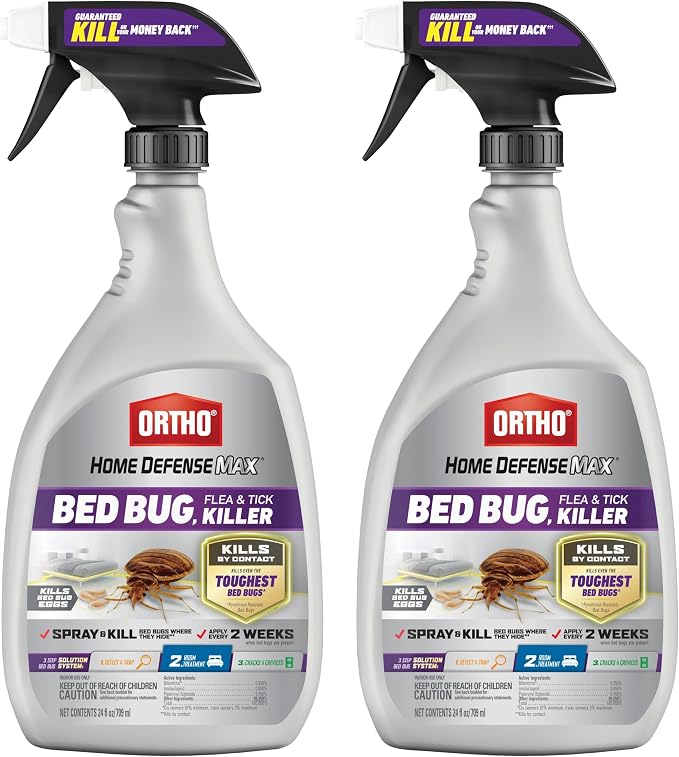 Ortho Home Defense Max Bed Bug, Flea and Tick Killer - Kills Bed Bugs and Eggs, Ready-to-Use Spray, Indoor Insect Killer, 24 fl. oz. (2-Pack)