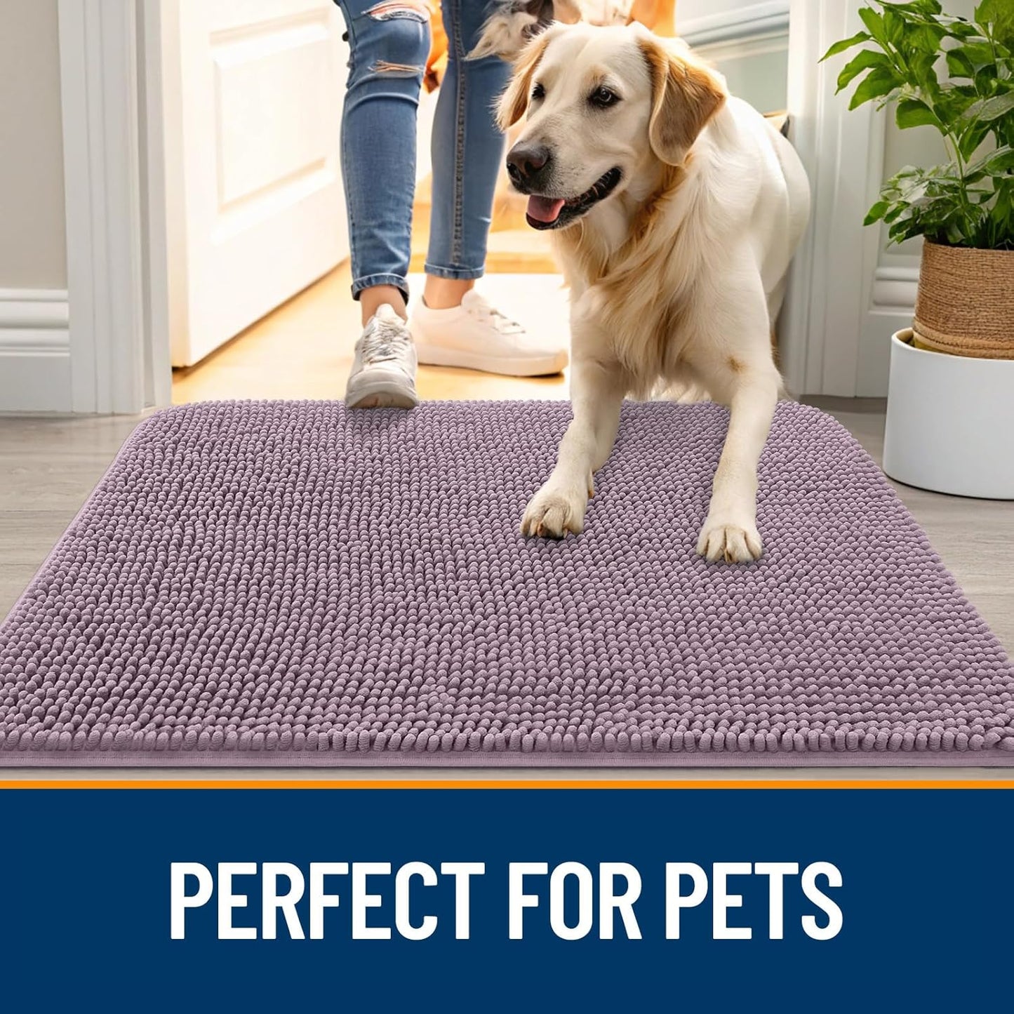OLANLY Dog Door Mat for Muddy Paws 24x16, Absorbs Moisture and Dirt, Absorbent Non-Slip Washable Doormat, Quick Dry Chenille Mud Mat for Dogs, Entry Indoor Entryway Carpet for Inside Floor, Deep Plum