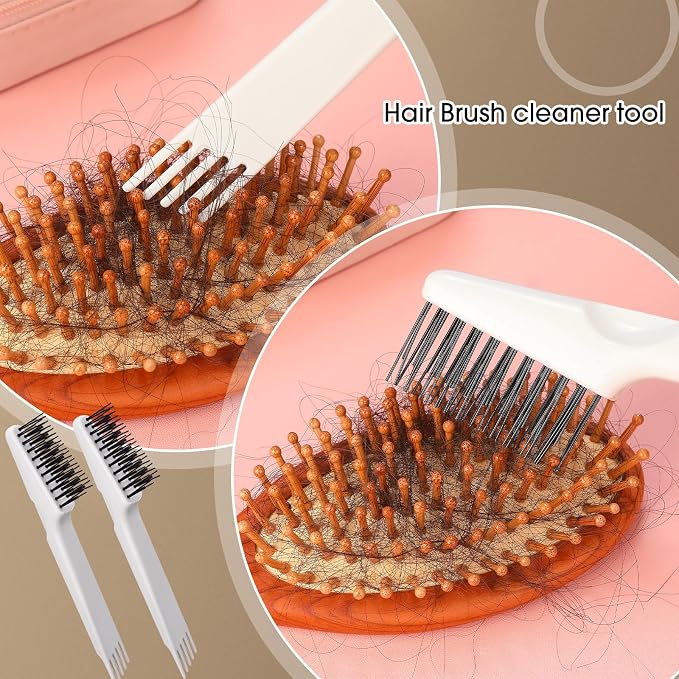 Yaomiao 2 Pcs Hair Brush Cleaner Tool 2-in-1, Gray Hairbrush Cleaner for Removing Hair Dust, Mini Comb for Removing Dirt, Home Salon Use