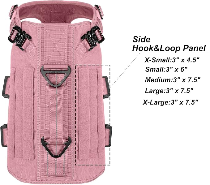 ICEFANG No Pull Tactical Dog Harness for Medium Dogs,Adjustable Dog Vest | Control Handle,MOLLE Panel,Front Hook,3 Leash Clips,Soft Padded,for walking training,Pink,Medium