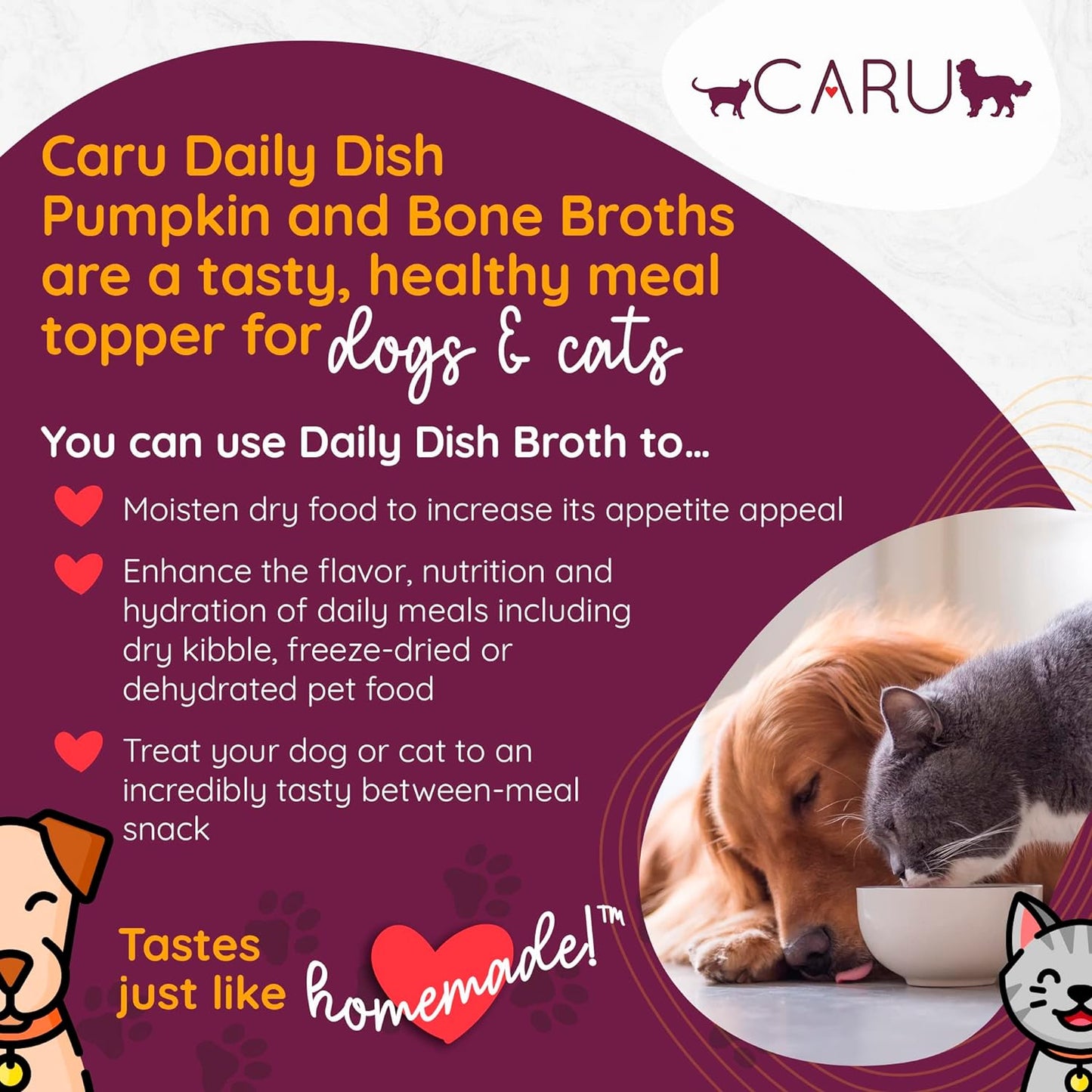 Caru - Daily Dish Chicken Bone Broth Meal Topper for Dogs & Cats - Savory Pour-Over Broth - 3 Pack