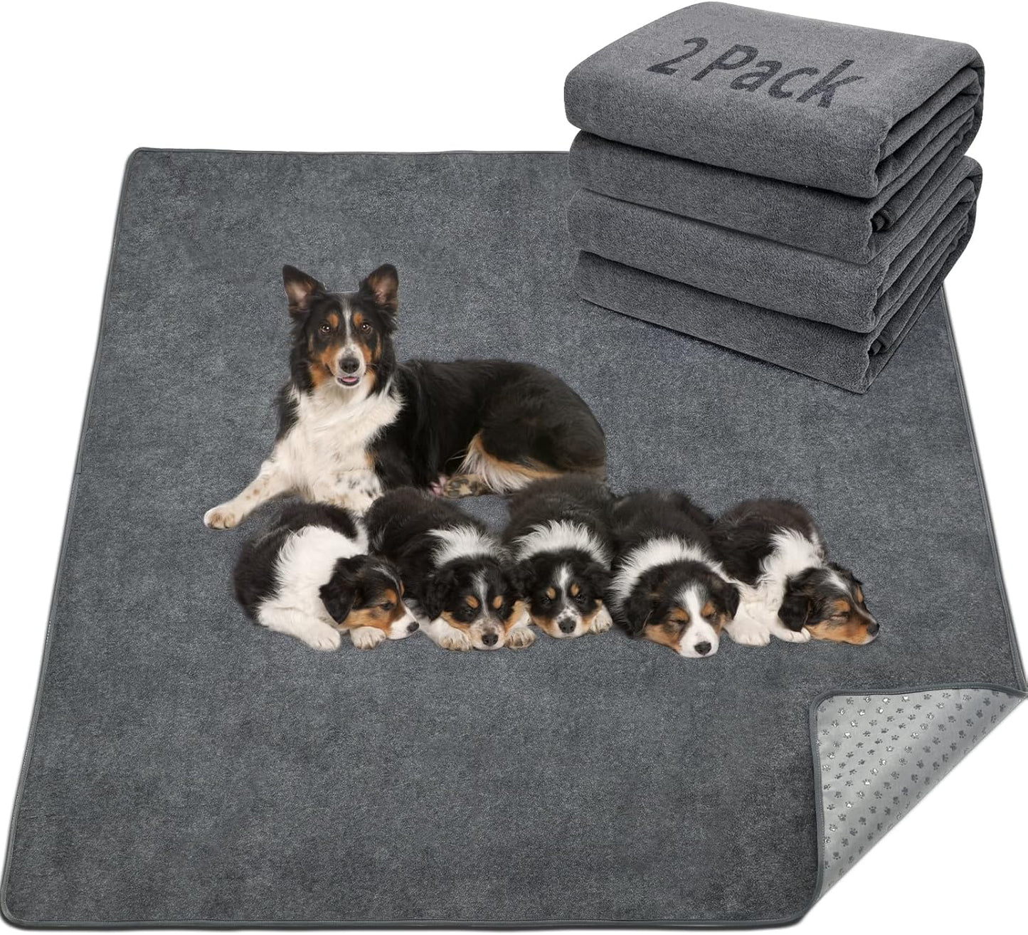 LOOBANI Washable Pee Pad for Dogs, 2 Packs Non-Slip Puppy Training Pads, Fast Absorbent Pet Whelping Pads, Puppy Playpen Mat for Incontinence, Housebreak, Crate, 41x41in, Gray