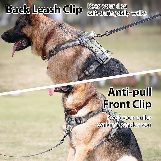 No Pull Tactical Dog Harness,Service Dog Vest Molle & Loop Panels | Army Green XL, Metal Front & Back D-ring, Reflective, Easy Control with Padded Handle for Small Medium Large Dogs