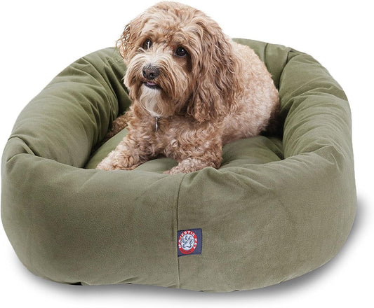 Majestic Pet 32 Inch Suede Calming Dog Bed Washable 32x23x7 (Inch) – Cozy Soft Round Donut Dog Bed with Spine Support for Dogs to Rest Their Head - Pet Bed Medium – Sage