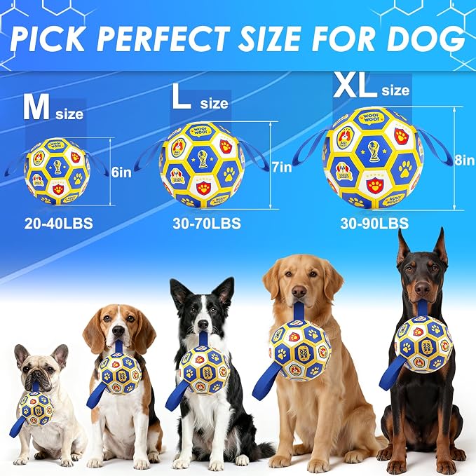 Vivifying World Cup Dog Toys Balls, Interactive Soccer Ball for Small Medium Dogs, Durable PU Enrichment Training Toy with Straps for Indoor and Outdoor Tug-of-War & Playing (6 Inches)