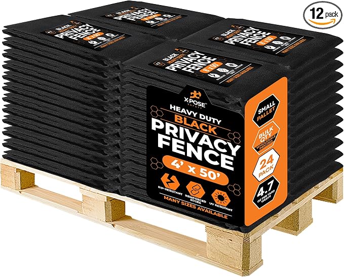 Xpose Safety Privacy Fence Screen 4’ x 50’ (12 Pack) – Heavy Duty Black Mesh with 90% Visibility Block, UV Protection – Includes Cable Ties – for Garden, Yard, Nursery, Kennel, Dog Run, Greenhouse