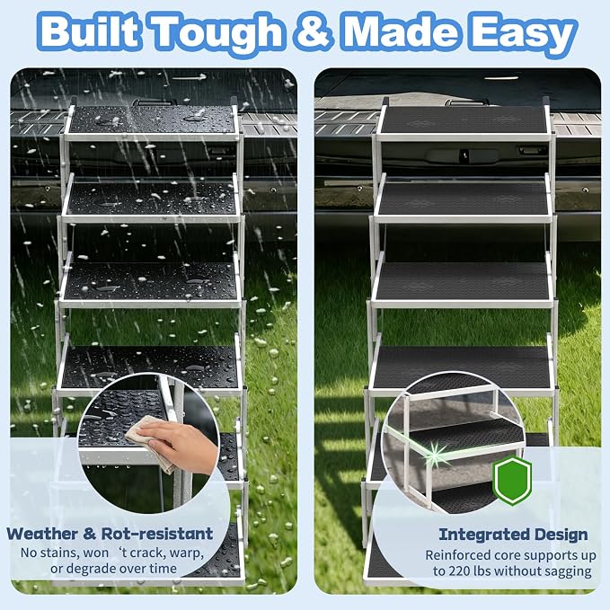 Dog Steps for Car & SUV – 6-Step Foldable Pet Stairs for Large Dogs, Non-Slip Heavy-Duty Plastic Dog Stairs, Lightweight & Portable Vehicle Access, Great Alternative to Dog Ramp for Truck