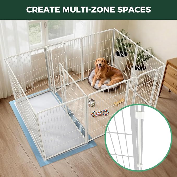 FXW Homeplus Indoor Dog Playpen with Divider Connectors, 40" H, 12 Panels | Calm Indoor Play Area, Two-Zone Layout, For Medium & Large Dogs, Patented
