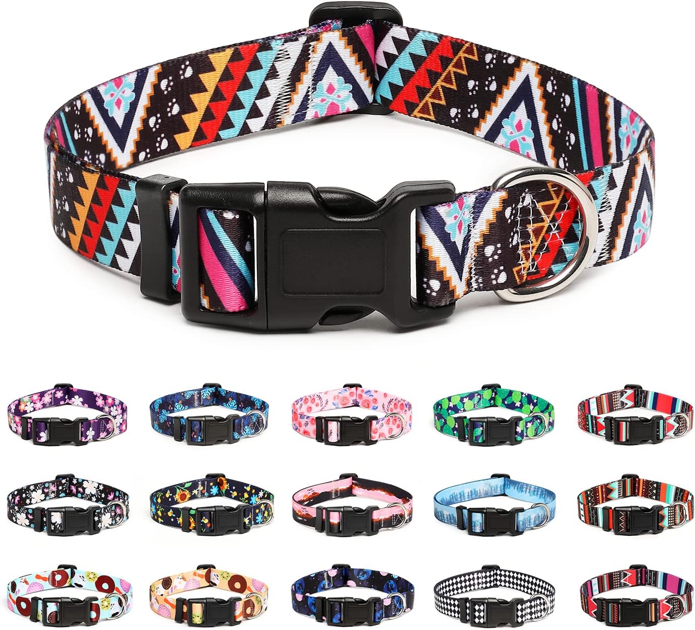 Mercano Adjustable Dog Collar - Special Design Patterns, Soft Nylon Comfortable Durable Pet Collar for Small Medium Large Dogs (L, Ethnic Pink)