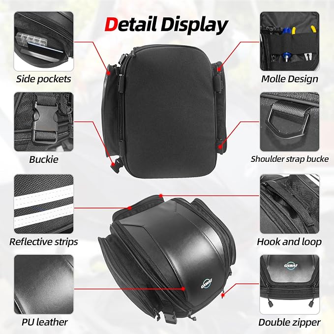 Motorcycle Tail Bag, Upgrade 18L-22L Expandable Sissy Bar Motorcycle Backpack, Waterproof Motorcycles Seat Travel Rear Rack Bag, Motorbike Helmet Bag with Waterproof Rain Cover