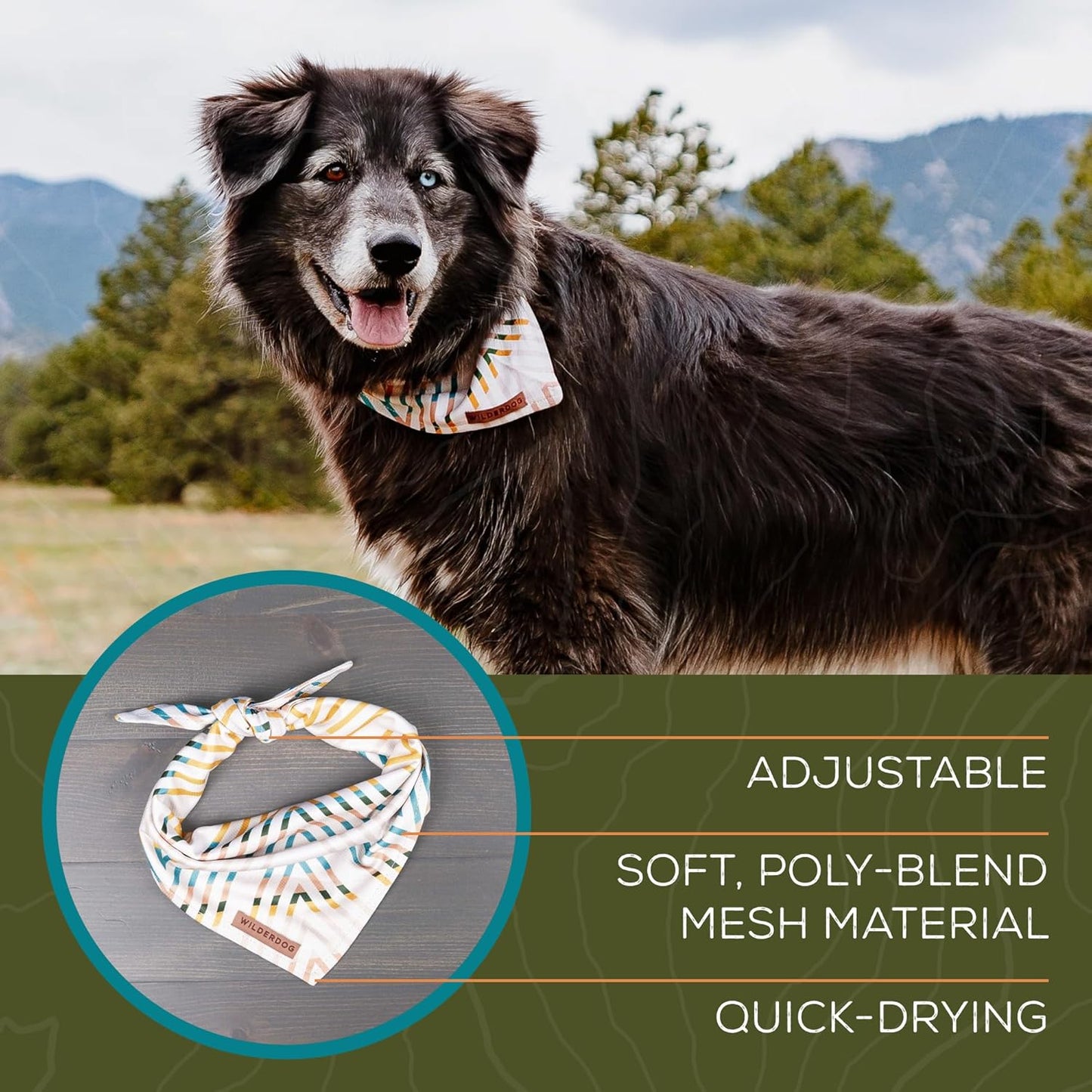 Wilderdog Dog Bandana with Lightweight Quick Drying Poly-Blend Mesh Material in Rodeo