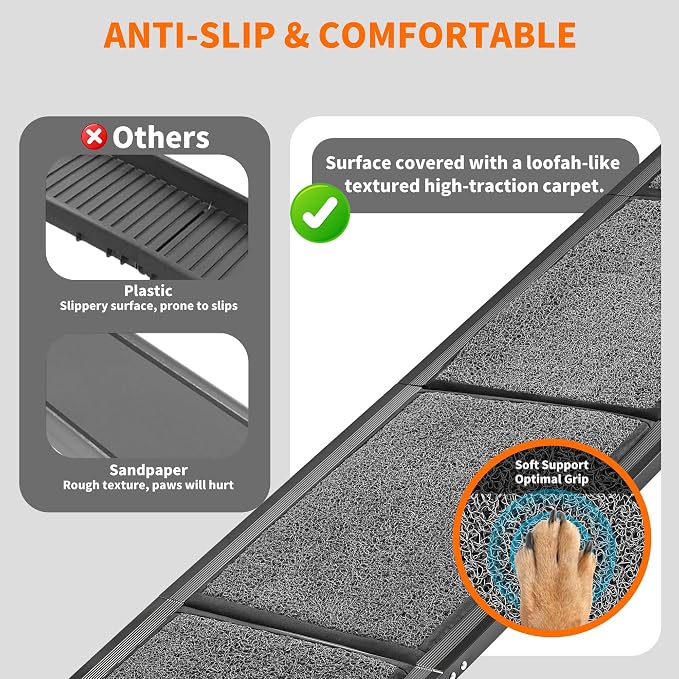 Dog Ramp for Large Dogs, Portable Pet Ramp for SUV Car & Truck | 63" Long & 17.3" Wide, Non-slip Surface, Supports 250 lbs, Foldable Outdoor Pet Ramp