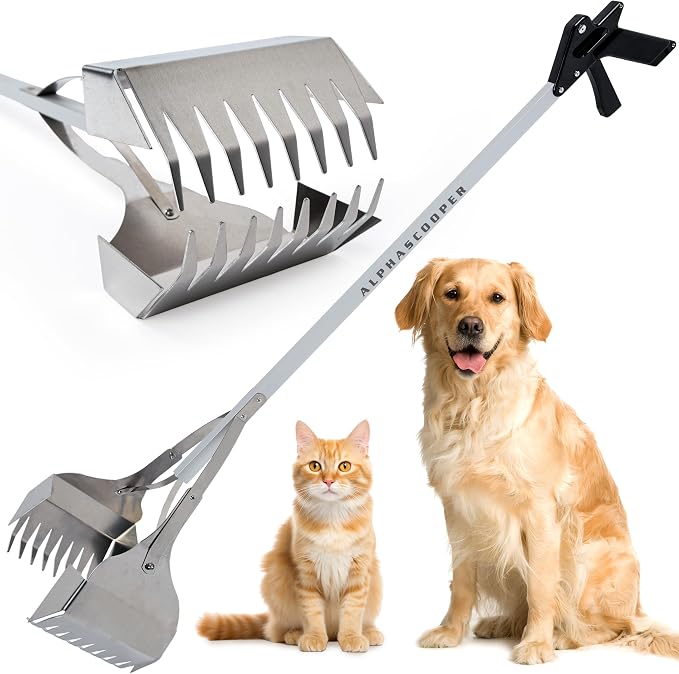 Dog Pooper Scooper for Yard - 38" Lightweight Ergonomic Handle, Rust-Resistant Aluminum, Jaws Technology Poop Scooper for Dogs