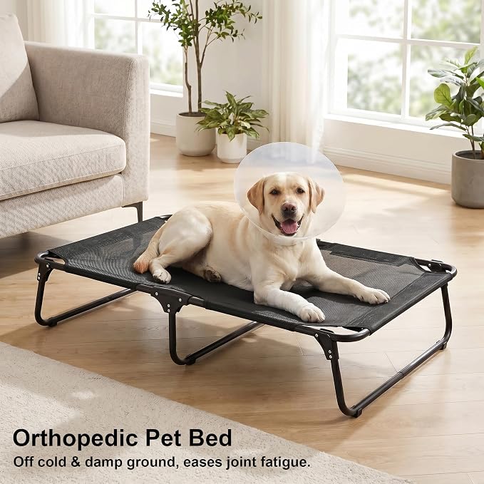 Foldable Outdoor Elevated Dog Cot Bed with Handle | Large Raised Pet Bed Load Over 150 LB, Breathable Mesh, Heavy Duty Frame, Non-slip Foot Pads