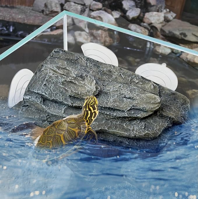 kathson Turtle Basking Platform,Tortoise Tank Rocks with 3 Suction Cups Tortoise Climbing Platform Turtle Habitat Decorations Terrace for Frogs,Terrapins,Juvenile(Grey)