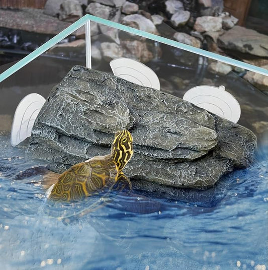 kathson Turtle Basking Platform,Tortoise Tank Rocks with 3 Suction Cups Tortoise Climbing Platform Turtle Habitat Decorations Terrace for Frogs,Terrapins,Juvenile(Grey)