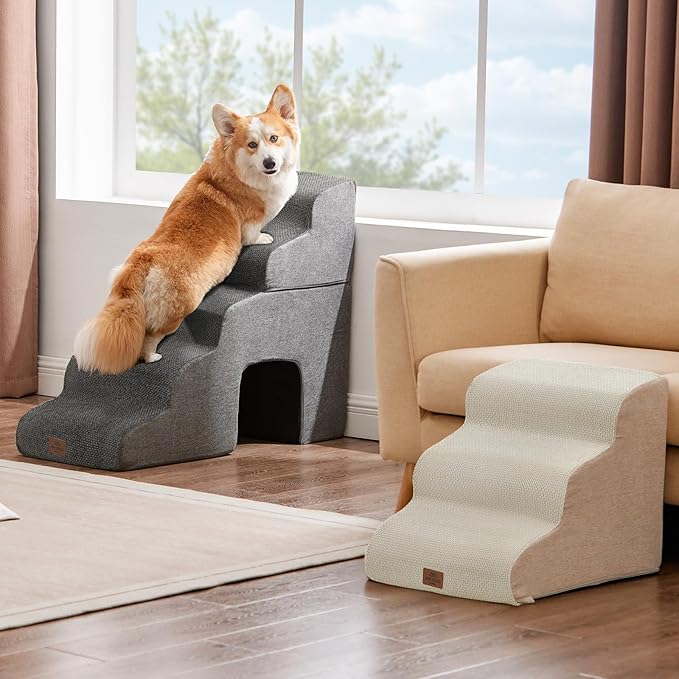 Joydeco Dog Stairs for Bed 29" H, 5-Step Pet Steps for Small Dogs and Cats, Dog Steps for High Bed, Non-Slip Balanced Ramp Indoor Pet Stairs, Gray