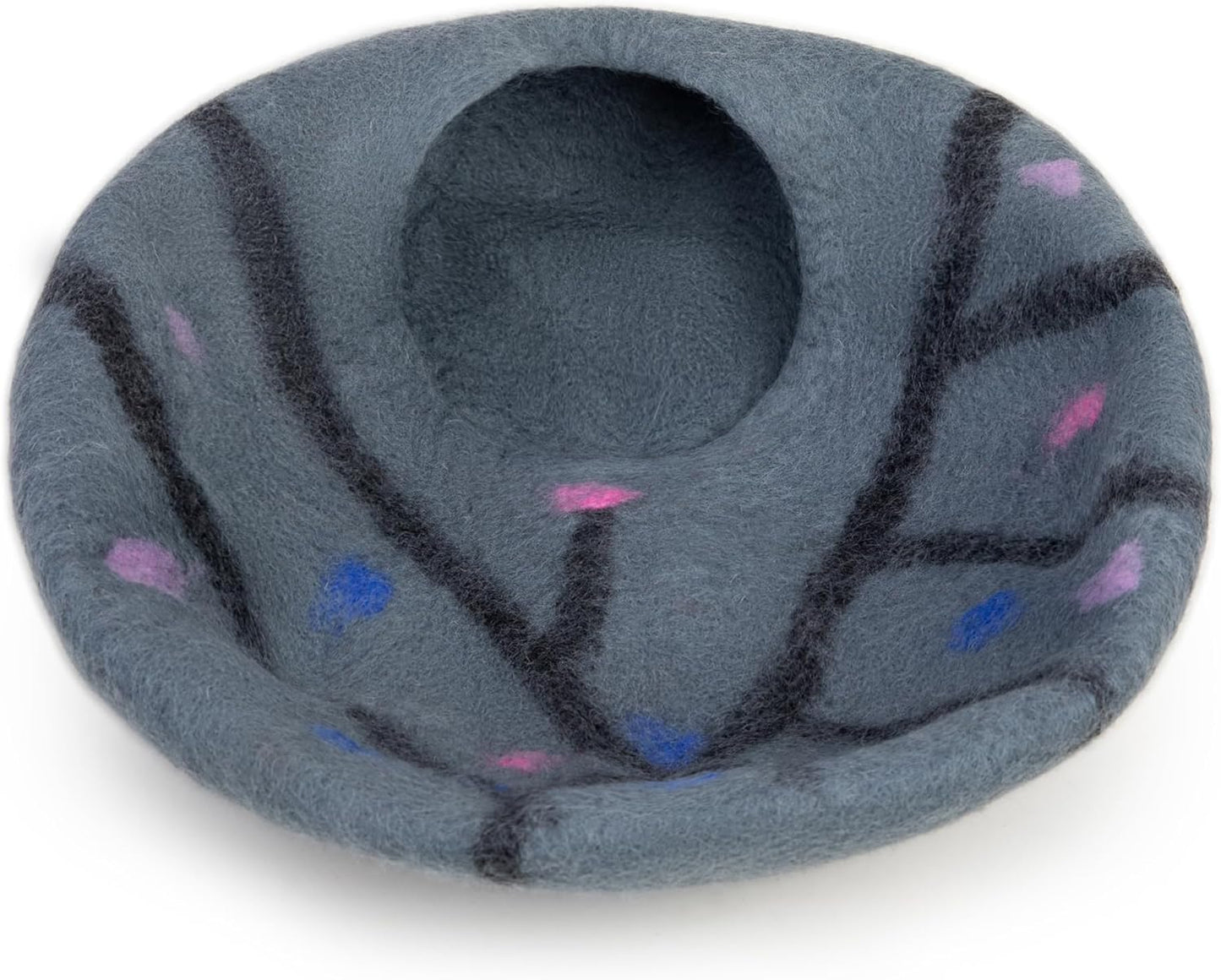 Woolygon Premium Felt Cat Cave Bed – Wool Kitty Beds Handcrafted Kitten Caves Bed for Indoor Cats - Made from 100% Eco-Friendly Merino Wool, Foldable Cat Hidewawy Covered Cat Houses (Enchanted Tree)