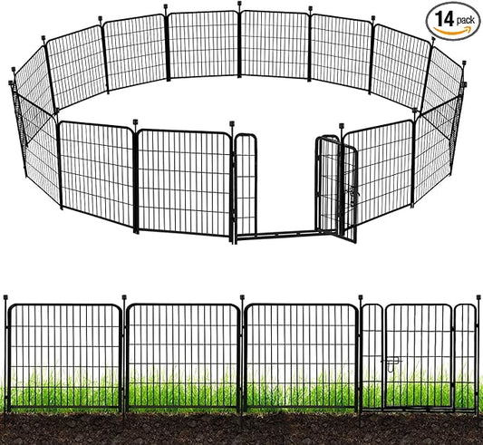 ADAVIN Tall Garden Fence 40 in(H)×31 Ft(L) 14 Panels, Heavy Duty Iron Metal Fence with Gate Low Threshold, Dogs Rabbit Fences Outdoor Camping, Flower Bed Fencing Border, Temporary Black Yard Fences