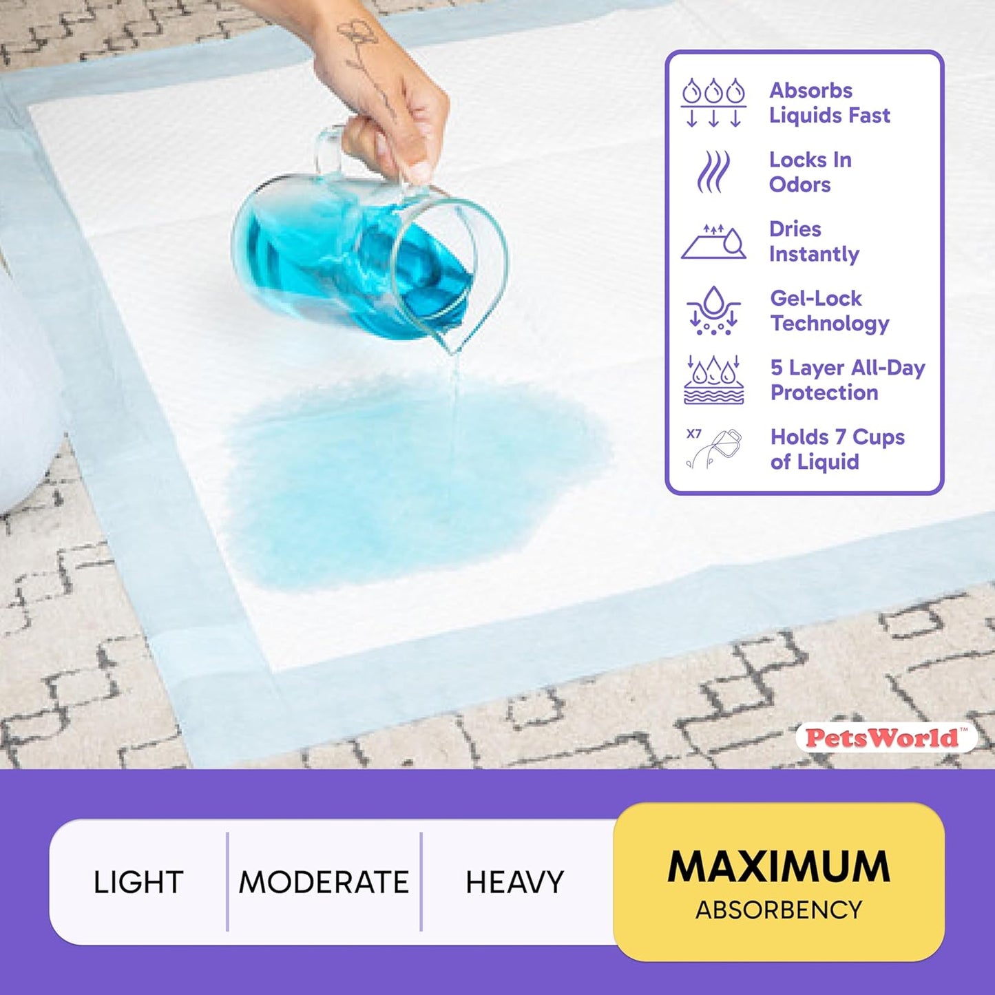 PETSWORLD Enormous Dog Training & Potty Pads, 37x54 inch - Tear Resistant with Strong Leak-Proof Backing, Optional Adhesive Tape, 1200 Count