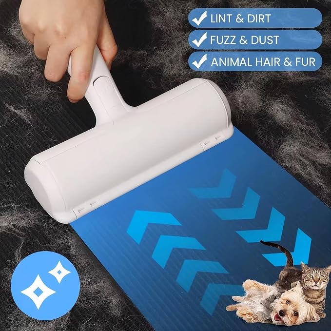 Reusable Pet Hair Remover Roller – Dog & Cat Fur Lint Cleaner for Sofa, Carpet, Bed & Car Seats – No Adhesive Required (White/Purple)