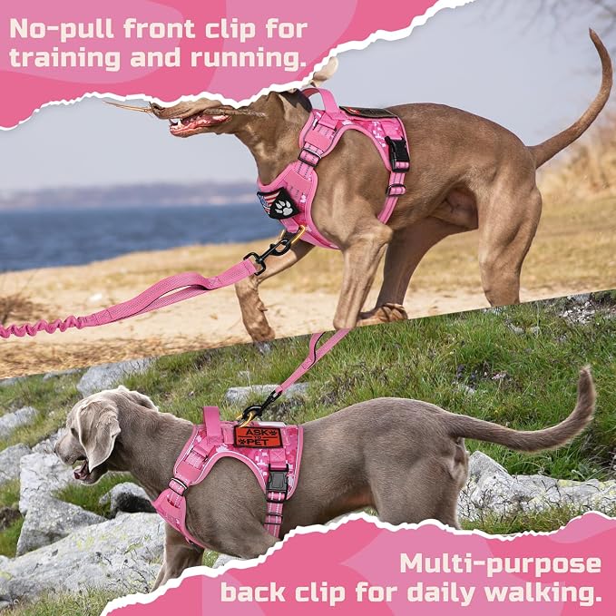 rabbitgoo Tactical Dog Harness for X-Large, No Pull Military Service Vest | Molle & Handle, Heavy Duty, Adjustable, Reflective Straps, Easy Control for Training Walking, Pink camo, X-Large