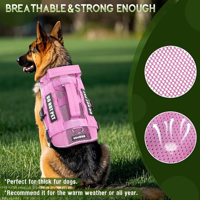 Tactical Molle Vest Mesh Dog Harness with 10 Removale Pet Patches | Breathable Service Dog harness with Double Soft Padded Handle for Medium Dog, Reflective Military Pet Vest for Walk Hiking
