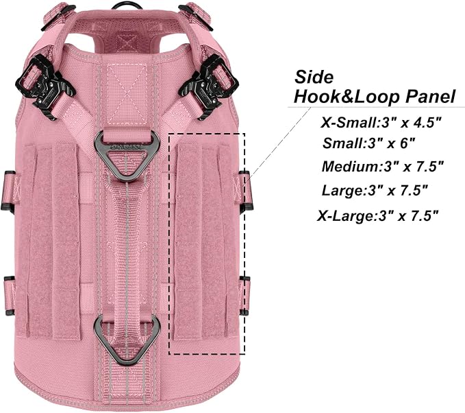 ICEFANG No Pull Tactical Dog Harness for X-Small Dogs,Adjustable Dog Vest | Control Handle,MOLLE Panel,Front Hook,3 Leash Clips,Soft Padded,for walking training,Pink,X-Small