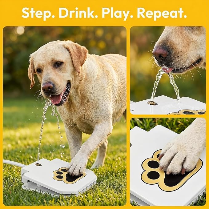 Outdoor Dog Water Fountain Step On, Upgraded Durable Dog Sprinkler Paw Activated, Sturdy Dog Water Toy for Large Dogs, Pet Drinking Dispenser for Backyard Garden Summer Outdoor Play (White)